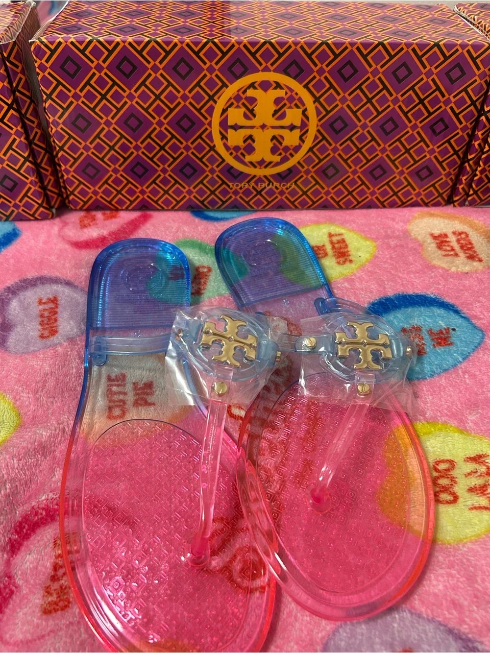 Tory Burch Clear Pink Jelly Logo Thong Sandals